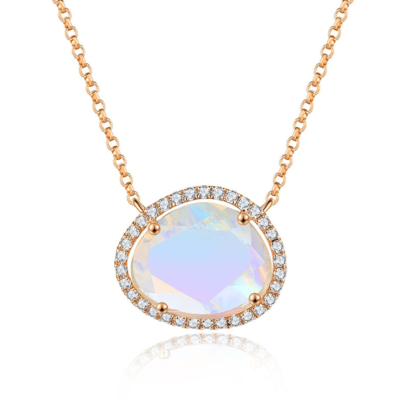925 Sterling Silver Rose Gold-Plated Necklace with Natural Moonstone