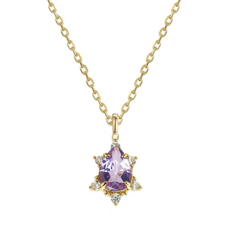 925 Sterling Silver Yellow Gold-Plated Pendant with 57mm Faceted Natural Purple Amethyst