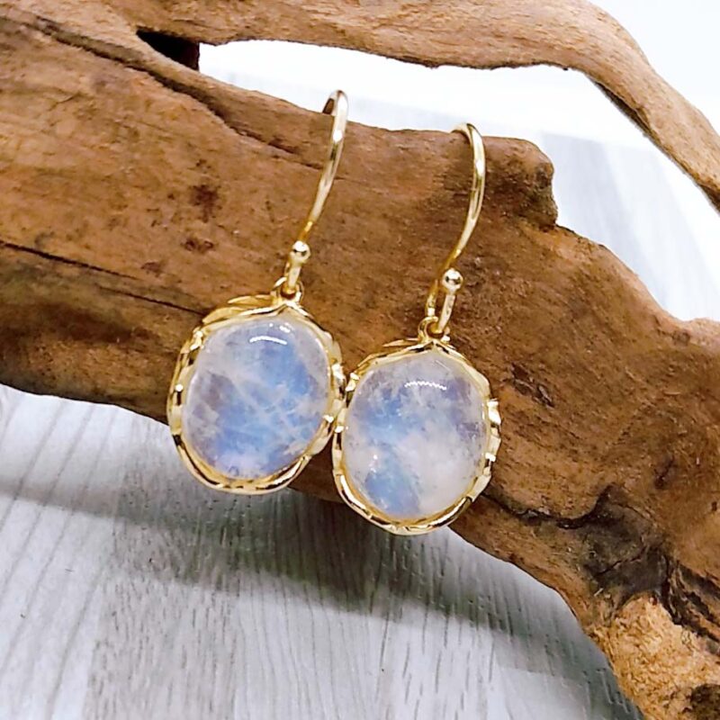 Elegant Vermeil Gold-Plated Natural Moonstone Hook Earrings