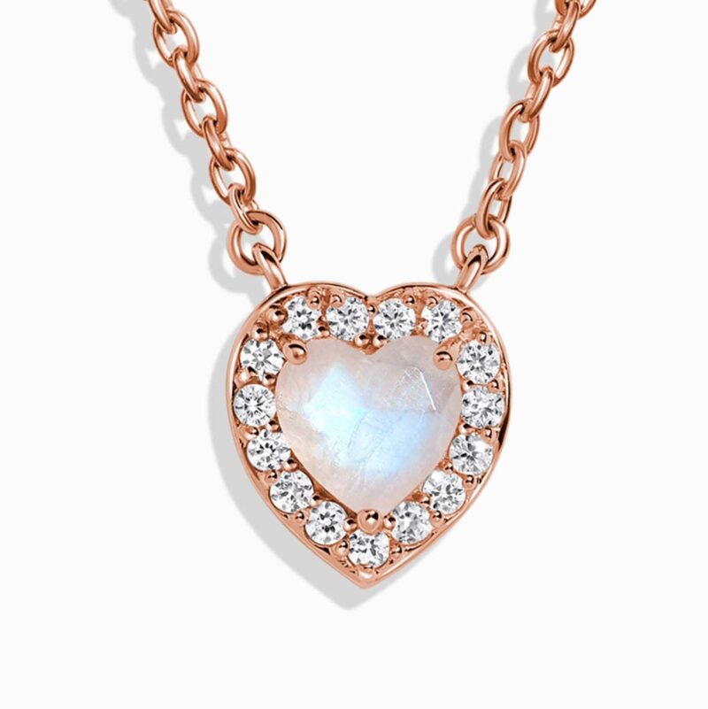 925 Sterling Silver Rose Gold-Plated Necklace with 55mm Faceted Natural Heart-Shaped Moonstone