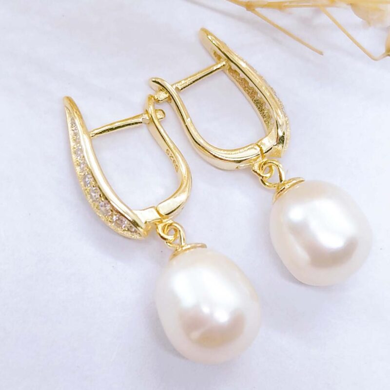 Solid 925 Sterling Silver Freshwater Pearl Huggie Earrings Daily Jewelry