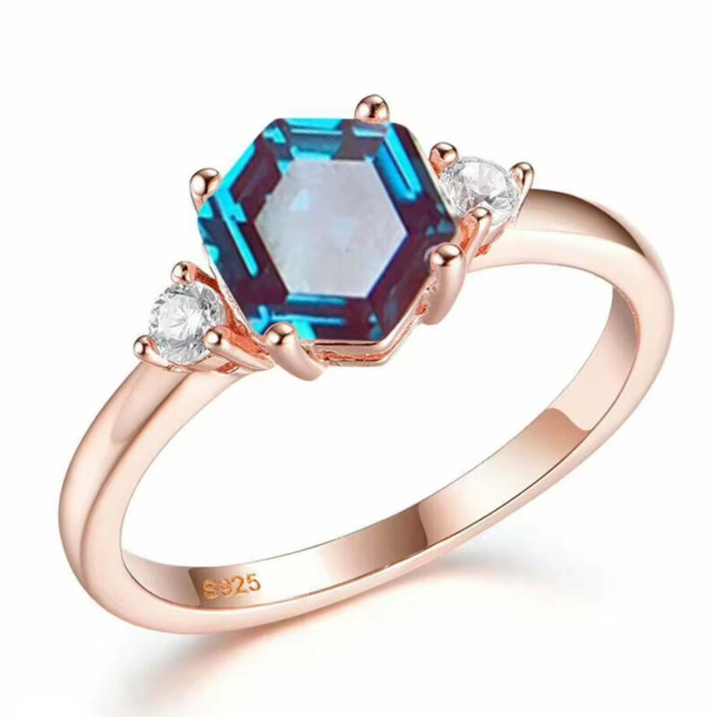 Fashion 9K/10K/14K White Gold Cubic Zircon CZ Natural Alexandrite Diamond Ring 3 Stone Dainty Jewelry Engagement Ring