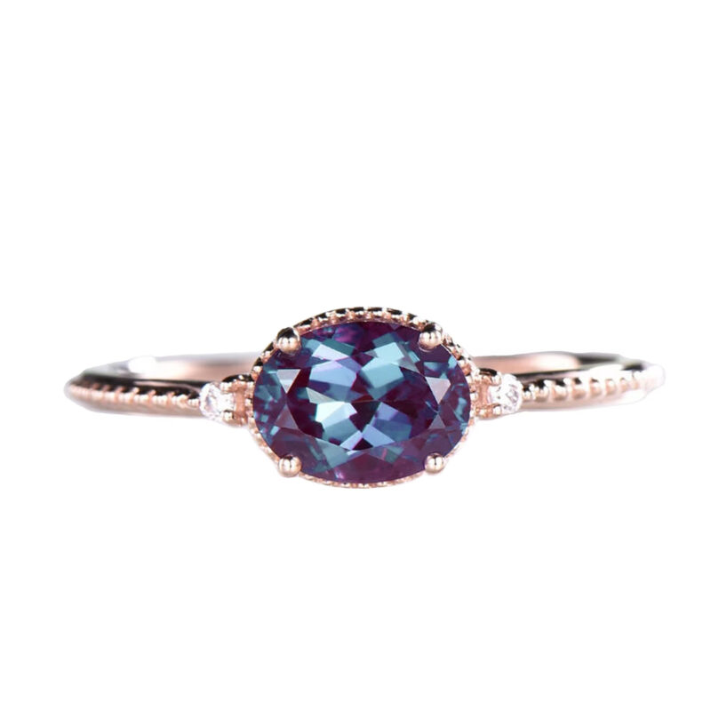 Customized Oval Cut Lab Alexanderite 9K/10k/14k/18k Rose Gold Inspired Bridal Jewelry Ring