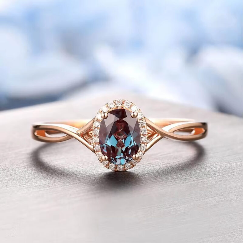 925 Sterling Silver Cross Band Design Alexandrite Ring Oval 1.00CT Alexandrite Engagement Ring