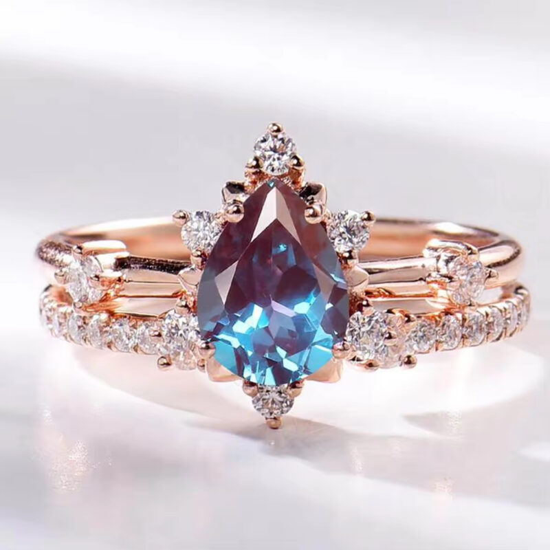 14k/18k Rose Gold Art Deco Ring Vintage Lab Created Alexandrite Engagement Ring