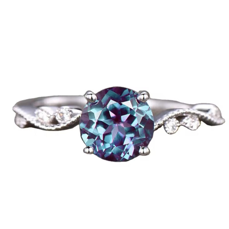 925 Sterling Silver Art Deco Promise Ring June Birthstone Silver Lab Created Alexandrite Gemstone Ring