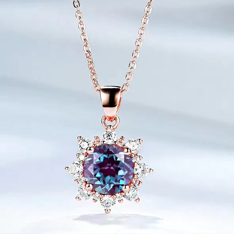 925 Sterling Silver Celestial Sun Alexandrite Gemstone Pendant Necklace Women Fashion Accessories Jewelry Destiny Jewellery