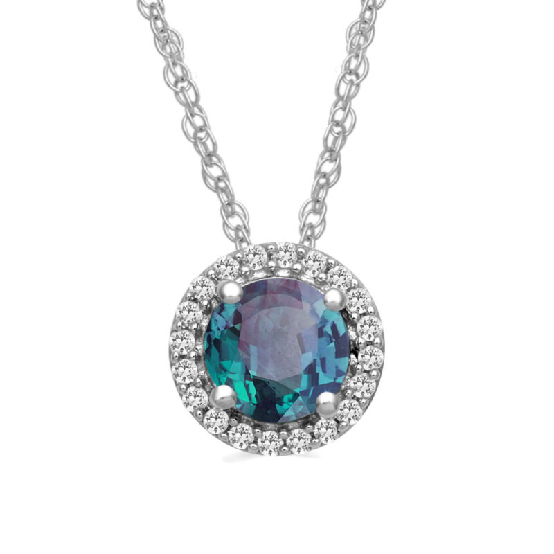 14K White Gold Halo White CZ Diamond Oval Cut Alexandrite Pendant Necklace Fashion Dainty Sterling Silver Chain Necklace