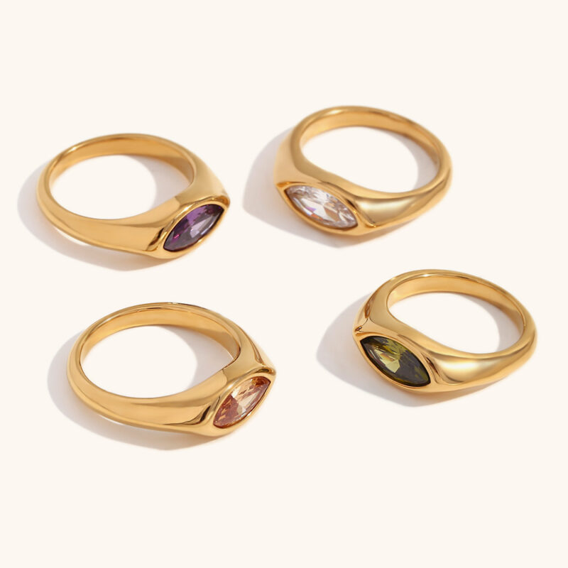 Waterproof Tarnish Free Hypoallergenic Wholesale 18k Gold Plated Stainless Steel Marquise - Cut Zircon Rings for Women