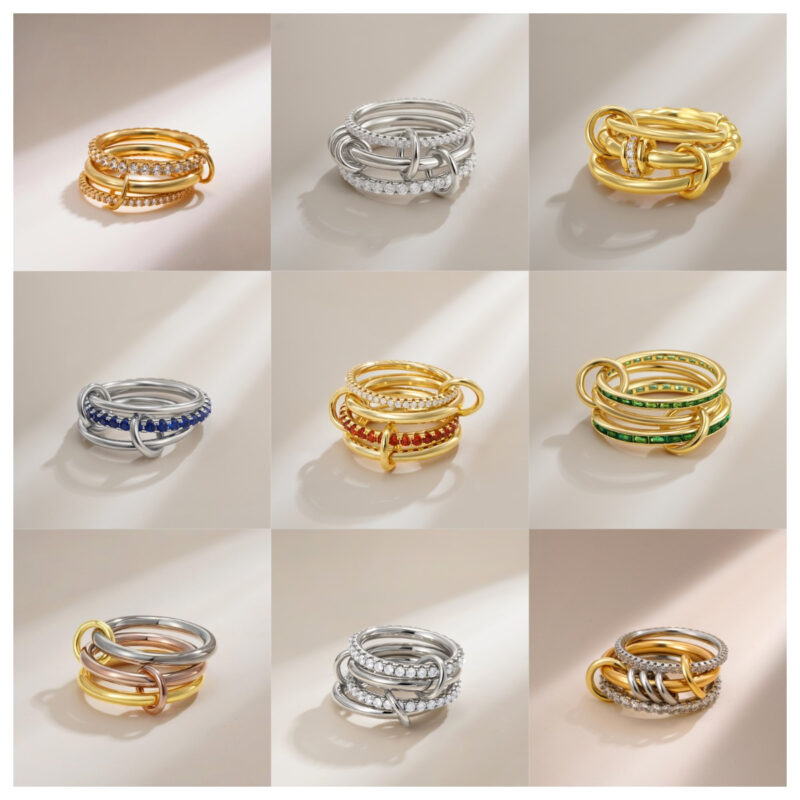 18K Gold Plated Interlocked Stackable Rings for Women -Non Tarnish Multi Ring Stack Connected Bands Jewelry
