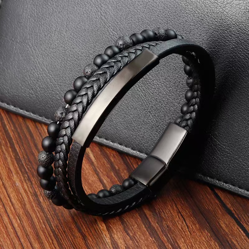 Leather Mens Personalised Engraved Bracelet-Fathers Day Gift- Dad Daddy Boyfriend Father