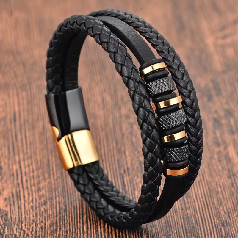 Leather Stainless Steel unisex Personalised Engraved Bracelet