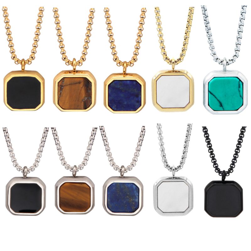 Fashion jewelry Square Turquoise Stone Pendant Necklaces18k Pvd Gold Plated Stainless Steel Charms Necklace