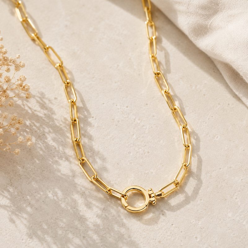 Paperclip Ring Clasp Short Pendant Necklace For Charms