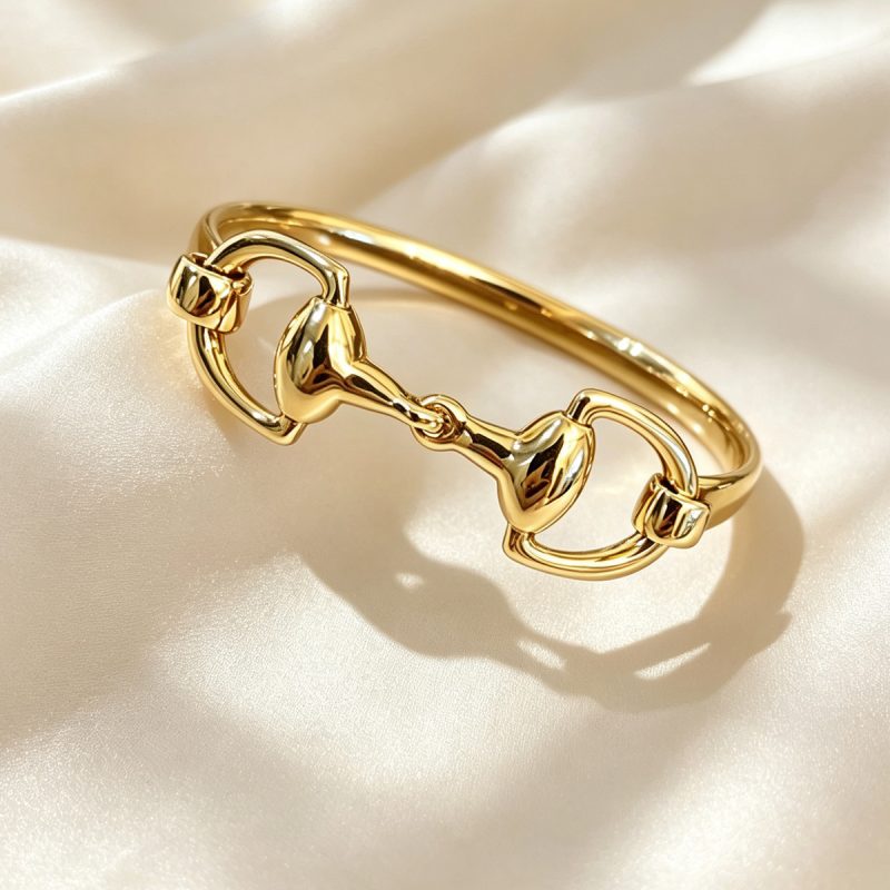 18K Gold PVD Stainless Steel Horsebit Buckle Bangle Bracelet