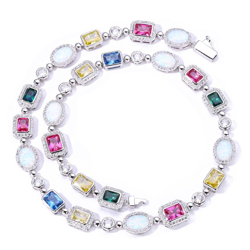 Geometric Colorful CZ Gemstone Chain Bracelet