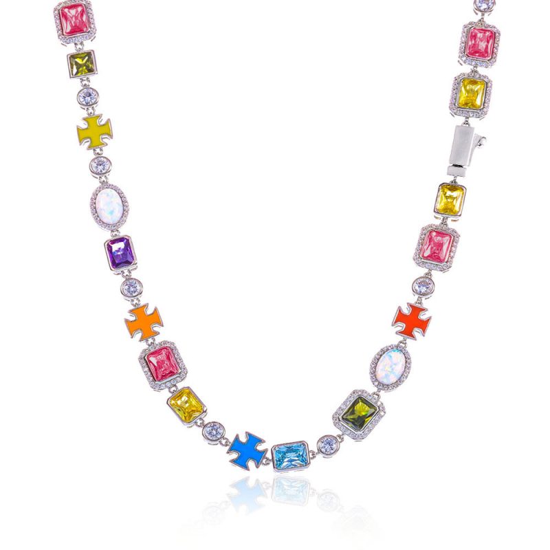 European and American Popular Hip-Hop Geometric Shape Colored Zircon Copper Inlaid Light Luxury High-end Bracelet
