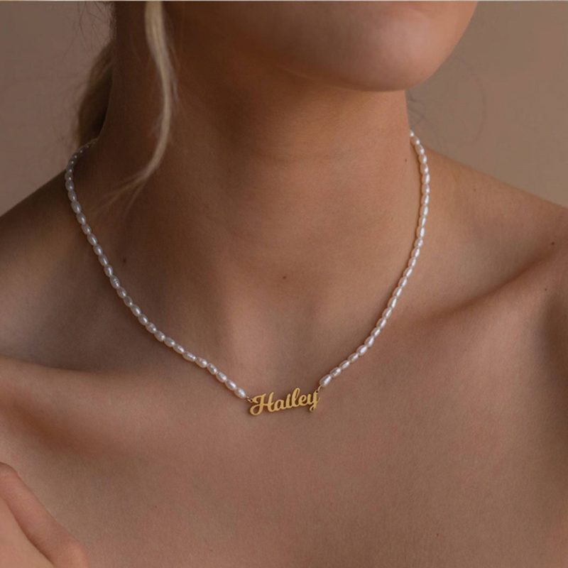 Custom Classic Natural Freshwater Pearl Personal Name Necklace